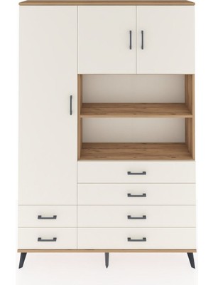Dienni Arges Dolap 8 Raflı 6 Çekmeceli 3 Kapaklı 132X30X195 Çam-Aytaşı/aytaşı