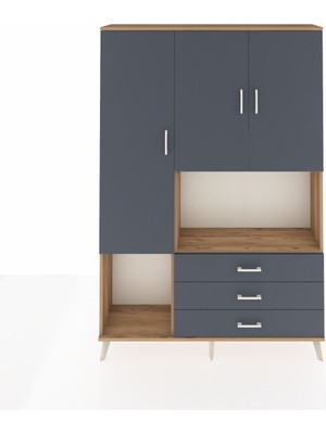 Dienni Arges Dolap 6 Raflı 3 Çekmeceli 3 Kapaklı 132X30X195 Çam-Antrasit/antrasit