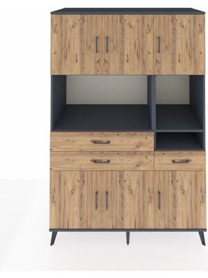 Dienni Kronos Dolap 9 Raflı 3 Çekmeceli 6 Kapaklı 132X59X195 Antrasit-Çam/çam