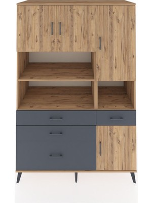 Dienni Kronos Dolap 9 Raflı 4 Çekmeceli 4 Kapaklı 132X59X195 Çam-Çam/antrasit