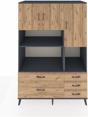 Dienni Kronos Dolap 8 Raflı 5 Çekmeceli 3 Kapaklı 132X59X195 Antrasit-Çam/çam