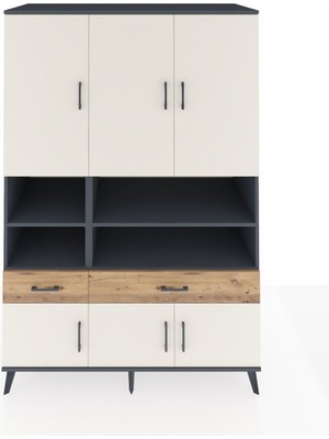 Dienni Kronos Dolap 8 Raflı 2 Çekmeceli 6 Kapaklı 132X59X195 Antrasit-Aytaşı/çam