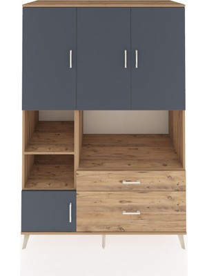 Dienni Kronos Dolap 7 Raflı 2 Çekmeceli 5 Kapaklı 132X59X195 Çam-Antrasit/çam