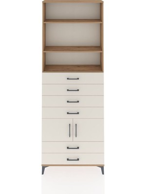 Dienni Arges Dolap 4 Raflı 6 Çekmeceli 2 Kapaklı 88X30X243 Çam-Aytaşı