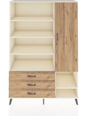 Dienni Hyperion Dolap 9 Raflı 3 Çekmeceli Tek Kapaklı  132X44X195 Aytaşı-Çam/çam