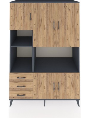 Dienni Kronos Dolap 9 Raflı 3 Çekmeceli 5 Kapaklı 132X59X195 Antrasit-Çam/çam