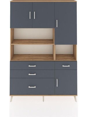 Dienni Arges Dolap 9 Raflı 4 Çekmeceli 4 Kapaklı 132X30X195 Çam-Antrasit/antrasit