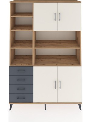 Dienni Hyperion Dolap 9 Raflı 4 Çekmeceli 4 Kapaklı 132X44X195 Çam-Aytaşı/antrasit