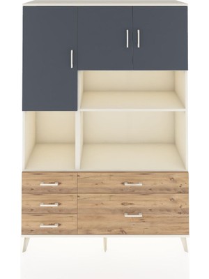 Dienni Hyperion Dolap 8 Raflı 5 Çekmeceli 3 Kapaklı 132X44X195 Aytaşı-Antrasit/çam