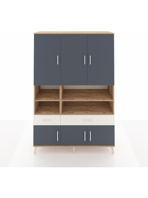Dienni Hyperion Dolap 8 Raflı 2 Çekmeceli 6 Kapaklı 132X44X195 Çam-Antrasit/aytaşı
