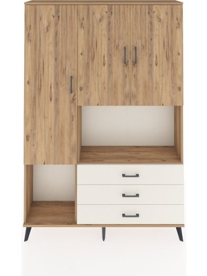 Dienni Arges Dolap 6 Raflı 3 Çekmeceli 3 Kapaklı 132X30X195 Çam-Çam/aytaşı