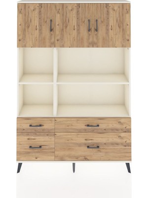 Dienni Arges Dolap 8 Raflı 4 Çekmeceli 3 Kapaklı 132X30X195 Aytaşı-Çam/çam