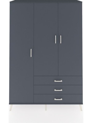 Dienni Hyperion Dolap 6 Raflı 3 Çekmeceli Tek Askılı 132X44X195 Antrasit-Antrasit/antrasit