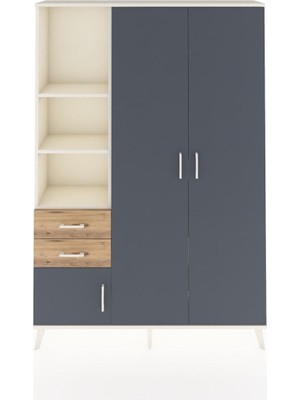 Dienni Arges Dolap 5 Raflı 2 Çekmeceli Tek Askılı 132X30X195 Aytaşı-Antrasit/çam