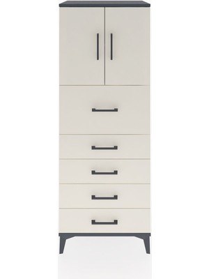 Dienni Hyperion Dolap 2 Raflı 5 Çekmeceli 2 Kapaklı 60X44X163 Antrasit-Aytaşı