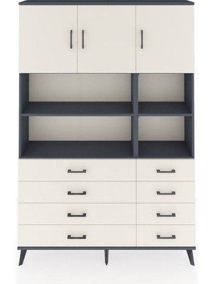 Dienni Arges Dolap 8 Raflı 8 Çekmeceli 3 Kapaklı 132X30X195 Antrasit-Aytaşı/aytaşı