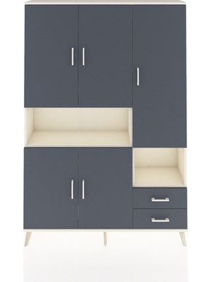 Dienni Arges Dolap 10 Raflı 2 Çekmeceli 5 Kapaklı 132X30X195 Aytaşı-Antrasit/antrasit