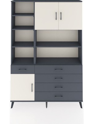 Dienni Arges Dolap 9 Raflı 5 Çekmeceli 3 Kapaklı 132X30X195 Antrasit-Aytaşı/antrasit