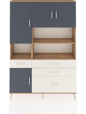 Dienni Arges Dolap 9 Raflı 4 Çekmeceli 4 Kapaklı 132X30X195 Çam-Antrasit/aytaşı