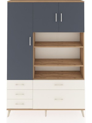Dienni Arges Dolap 9 Raflı 5 Çekmeceli 3 Kapaklı 132X30X195 Çam-Antrasit/aytaşı
