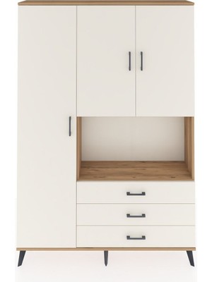 Dienni Arges Dolap 6 Raflı 3 Çekmeceli 3 Kapaklı 132X30X195 Çam-Aytaşı/aytaşı
