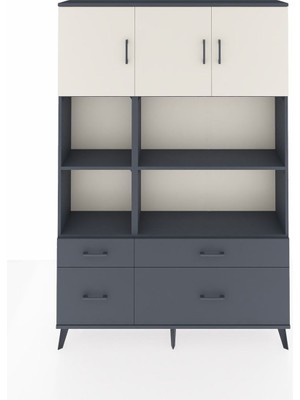 Dienni Arges Dolap 8 Raflı 4 Çekmeceli 3 Kapaklı 132X30X195 Antrasit-Aytaşı/antrasit