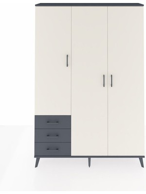 Dienni Arges Dolap 6 Raflı 3 Çekmeceli Tek Askılı 132X30X195 Antrasit-Aytaşı/antrasit