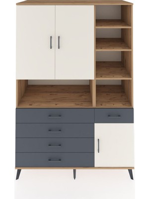 Dienni Kronos Dolap 8 Raflı 5 Çekmeceli 3 Kapaklı 132X59X195 Çam-Aytaşı/antrasit