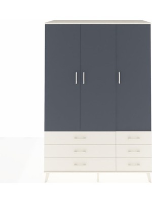 Dienni Kronos Dolap 5 Raflı 6 Çekmeceli Tek Askılı 132X59X195 Aytaşı-Antrasit/aytaşı