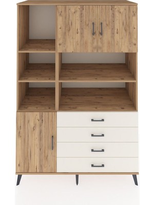 Dienni Kronos Dolap 8 Raflı 4 Çekmeceli 3 Kapaklı 132X59X195 Çam-Çam/aytaşı