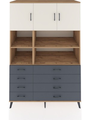 Dienni Kronos Dolap 8 Raflı 8 Çekmeceli 3 Kapaklı 132X59X195 Çam-Aytaşı/antrasit