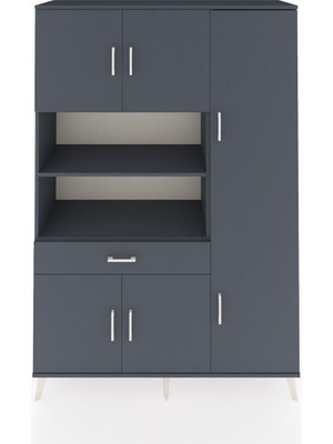 Dienni Hyperion Dolap 10 Raflı Tek Çekmeceli 6 Kapaklı 132X44X195 Antrasit-Antrasit/antrasit