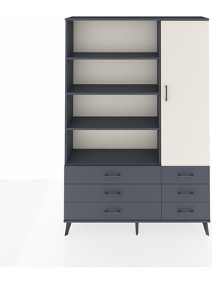 Dienni Arges Dolap 8 Raflı 6 Çekmeceli Tek Kapaklı  132X30X195 Antrasit-Aytaşı/antrasit