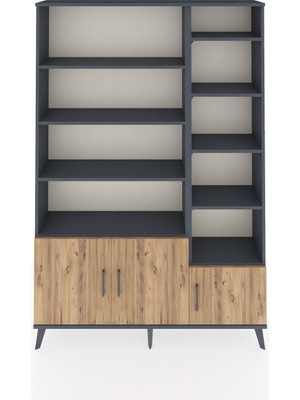 Dienni Arges Dolap 10 Raflı 3 Kapaklı 132X30X195 Antrasit-Çam/antrasit