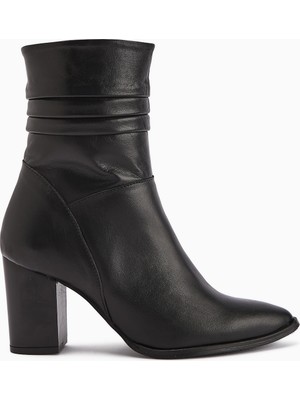 Limoya Tamina Hakiki Deri Siyah Sivri Burunlu Topuklu Kadın Bot