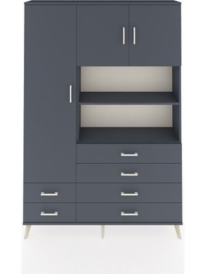 Dienni Arges Dolap 8 Raflı 6 Çekmeceli 3 Kapaklı 132X30X195 Antrasit-Antrasit/antrasit
