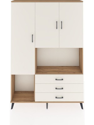 Dienni Arges Dolap 6 Raflı 3 Çekmeceli 3 Kapaklı 132X30X195 Çam-Aytaşı/aytaşı