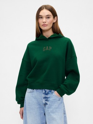 Gap Kadın Koyu Yeşil Relaxed Gap Logo Fleece Sweatshirt
