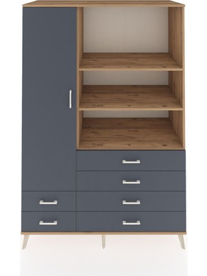 Dienni Kronos Dolap 7 Raflı 6 Çekmeceli Tek Kapaklı  132X59X195 Çam-Antrasit/antrasit