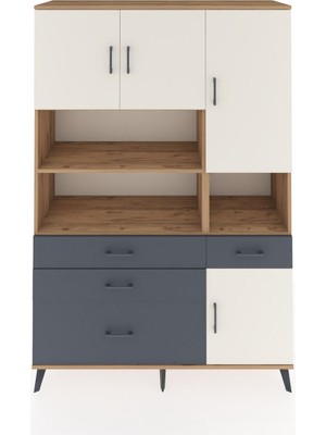 Dienni Hyperion Dolap 9 Raflı 4 Çekmeceli 4 Kapaklı 132X44X195 Çam-Aytaşı/antrasit
