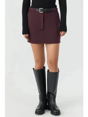 Hiccup Kadın Düz Yüksek Bel Mini Şort Etek Koyu Mocha Kahve