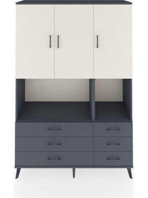 Dienni Hyperion Dolap 6 Raflı 6 Çekmeceli 3 Kapaklı 132X44X195 Antrasit-Aytaşı/antrasit