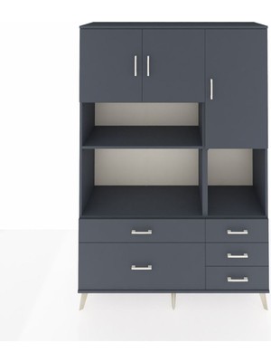 Dienni Hyperion Dolap 8 Raflı 5 Çekmeceli 3 Kapaklı 132X44X195 Antrasit-Antrasit/antrasit