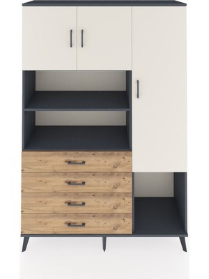 Dienni Hyperion Dolap 8 Raflı 4 Çekmeceli 3 Kapaklı 132X44X195 Antrasit-Aytaşı/çam