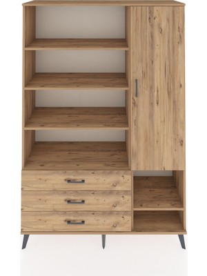 Dienni Hyperion Dolap 9 Raflı 3 Çekmeceli Tek Kapaklı  132X44X195 Çam-Çam/çam