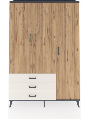 Dienni Hyperion Dolap 6 Raflı 3 Çekmeceli Tek Askılı 132X44X195 Antrasit-Çam/aytaşı