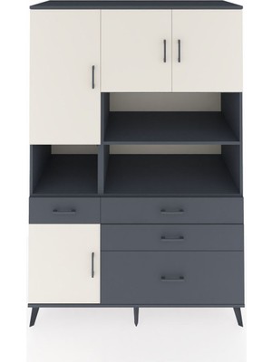 Dienni Kronos Dolap 9 Raflı 4 Çekmeceli 4 Kapaklı 132X59X195 Antrasit-Aytaşı/antrasit