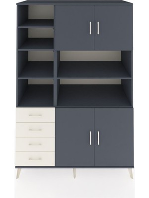 Dienni Kronos Dolap 9 Raflı 4 Çekmeceli 4 Kapaklı 132X59X195 Antrasit-Antrasit/aytaşı