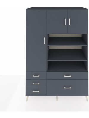 Dienni Kronos Dolap 9 Raflı 5 Çekmeceli 3 Kapaklı 132X59X195 Antrasit-Antrasit/antrasit