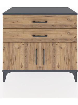 Dienni Hyperion Şifonyer Tek Raflı 2 Çekmeceli 2 Kapaklı 88X44X80 Antrasit-Çam